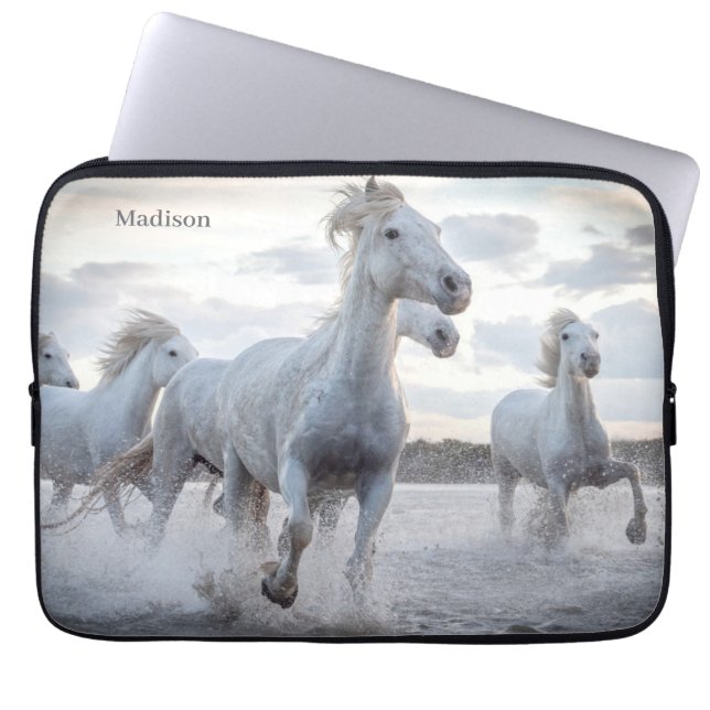 Housse Pour Ordinateur Portable Nom personnalisé Chevaux blancs (Devant)