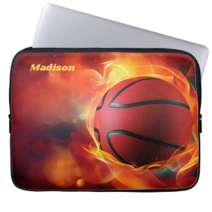 Housse Pour Ordinateur Portable Nom personnalisé Flaming Basketball