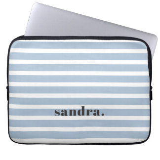 Housse Pour Ordinateur Portable Nom personnalisé gras Dusty Blue Rayures Personnal