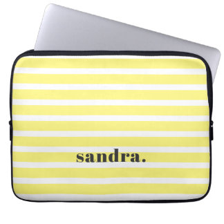 Housse Pour Ordinateur Portable Nom personnalisé gras Rayures Jaune Citron
