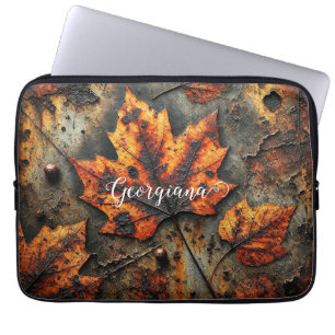 Housse Pour Ordinateur Portable Nom personnalisé Grungy Autumen Feuilles industrie
