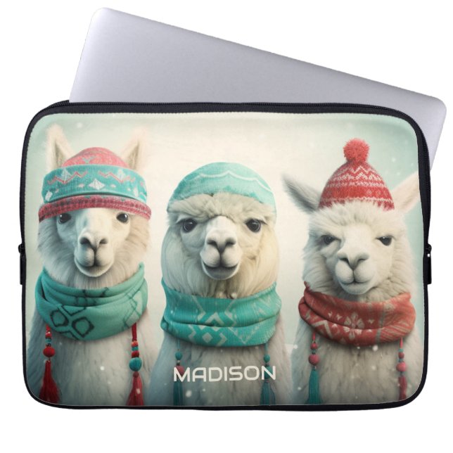 Housse Pour Ordinateur Portable Nom personnalisé Llamas d'hiver (Devant)