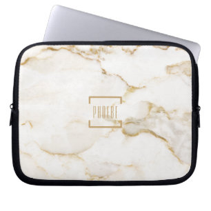 Housse Pour Ordinateur Portable Nom personnalisé moderne Gold Effet Marbre