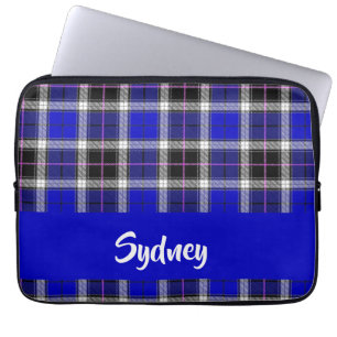 Housse Pour Ordinateur Portable Nom personnalisé motif plaid bleu