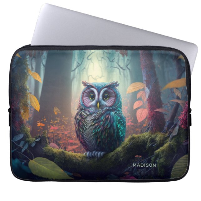 Housse Pour Ordinateur Portable Nom personnalisé Owl Forest (Devant)