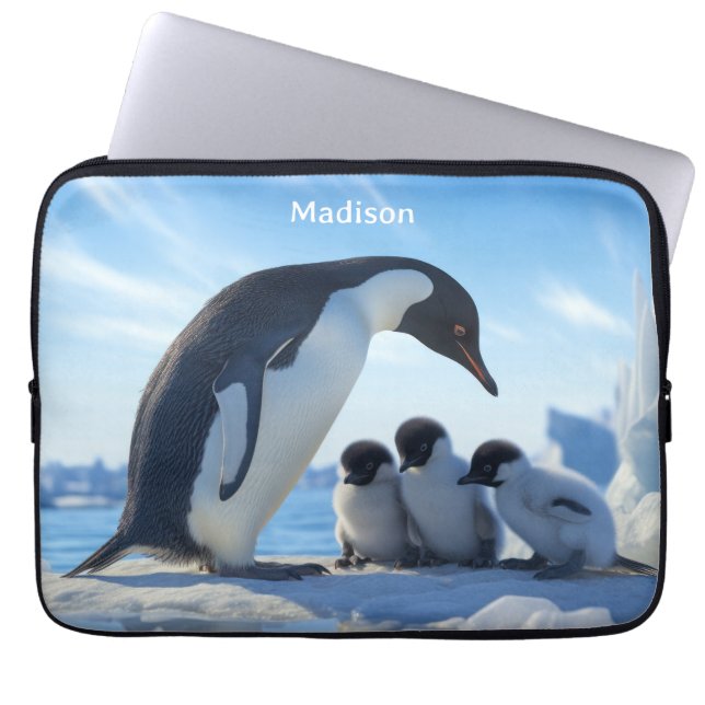 Housse Pour Ordinateur Portable Nom personnalisé Pingouins mignons (Devant)