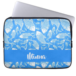 Housse Pour Ordinateur Portable Nom personnalisé poisson blanc