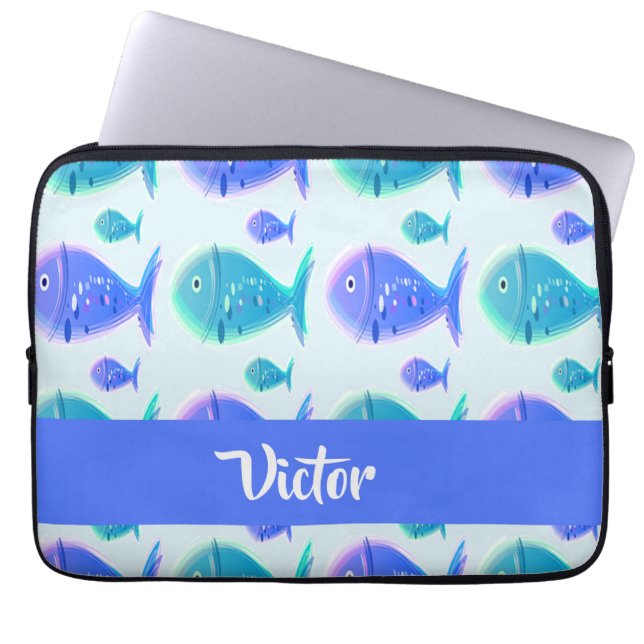 Housse Pour Ordinateur Portable Nom personnalisé poisson bleu (Devant)