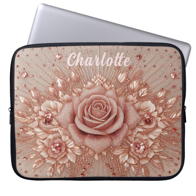 Housse Pour Ordinateur Portable Nom personnalisé Rose Gold Sparkle Glam Bling (Devant)