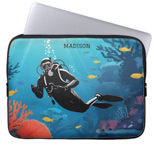 Housse Pour Ordinateur Portable Nom personnalisé Scuba Diver
