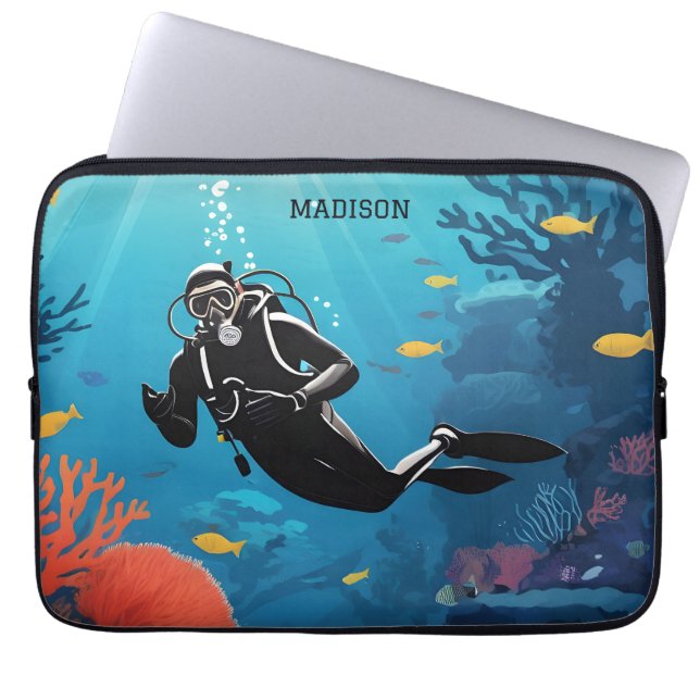 Housse Pour Ordinateur Portable Nom personnalisé Scuba Diver (Devant)