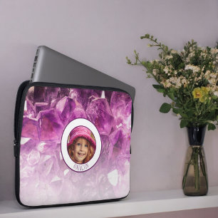 Housse Pour Ordinateur Portable Nom Photo Personnalisé Purple Ombre Crystals
