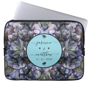 Housse Pour Ordinateur Portable Noms de Couple Floral Noir Classique Mariage