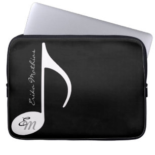 Housse Pour Ordinateur Portable Note musicale personnalisée en noir et blanc