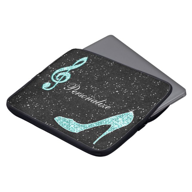 Housse Pour Ordinateur Portable Note turquoise scintillante de musique et talon (Devant haut)
