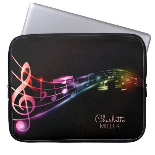 Housse Pour Ordinateur Portable Notes de musique colorée et nom personnalisé