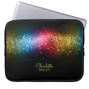 Housse Pour Ordinateur Portable Notes de musique multicolore et nom personnalisé