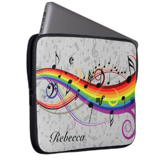 Housse Pour Ordinateur Portable Notes de musique noire sur Gray