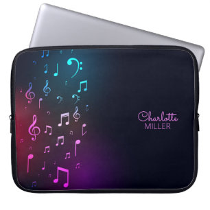 Housse Pour Ordinateur Portable Notes de musique rose et Turquoise et nom personna
