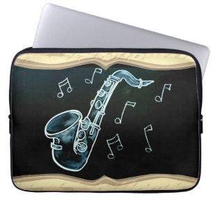 Housse Pour Ordinateur Portable Notes de saxophone et de musique