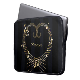 Housse Pour Ordinateur Portable Notes musicales du coeur d'or personnalisées