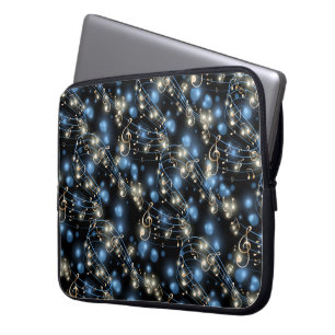 Housse Pour Ordinateur Portable Notes musicales et lumières des fêtes