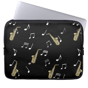 Housse Pour Ordinateur Portable Notes musicales et saxophones Jazzy