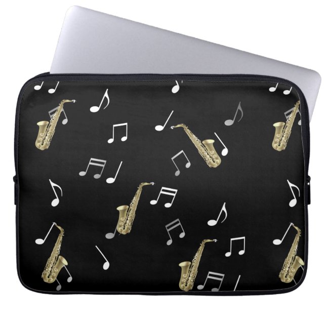 Housse Pour Ordinateur Portable Notes musicales et saxophones Jazzy (Devant)