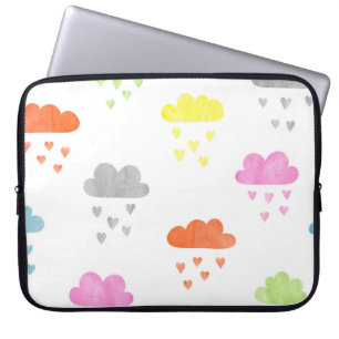 Housse Pour Ordinateur Portable Nuages de rêve : pluie cardiaque aquarelle