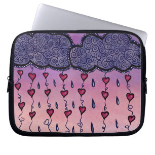 Housse Pour Ordinateur Portable Nuages mignons, coeurs et gouttes de pluie