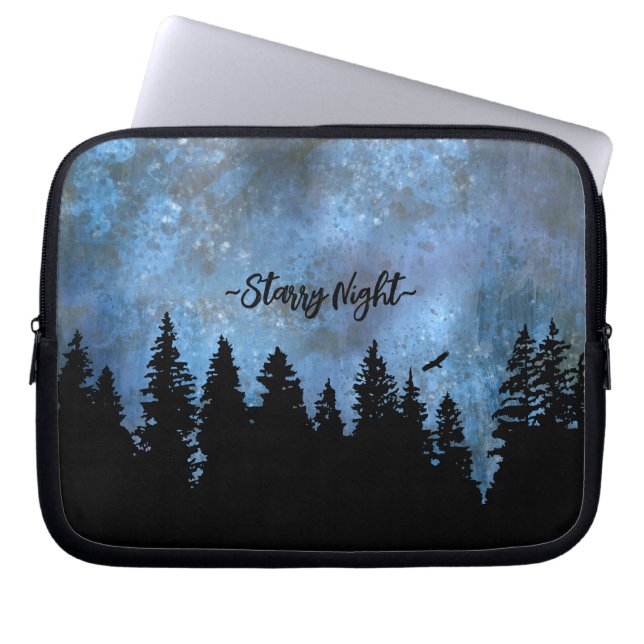 Housse Pour Ordinateur Portable Nuit de la forêt de pins de texte personnalisé (Devant)