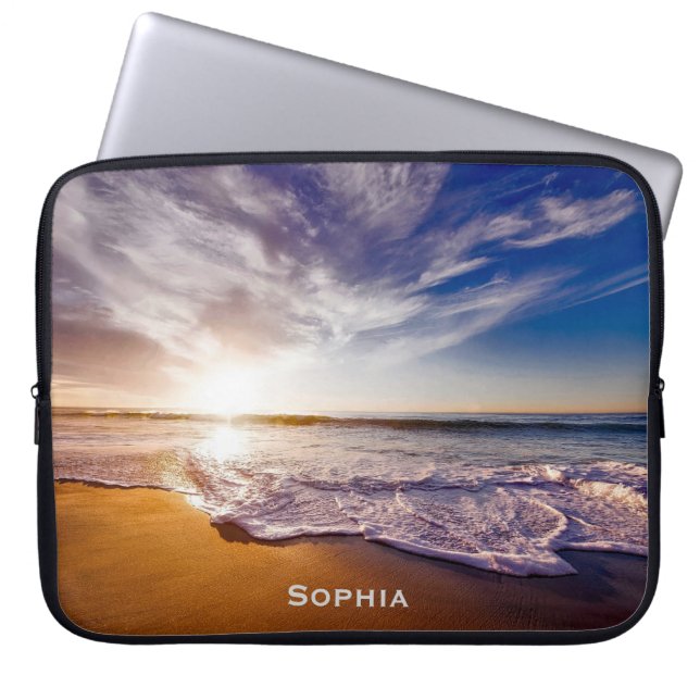 Housse Pour Ordinateur Portable Ocean Beach Vacances Nom du monogramme (Devant)