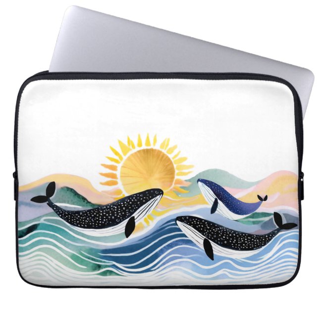 Housse Pour Ordinateur Portable Océan bleu et baleines joyeuses (Devant)