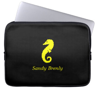 Housse Pour Ordinateur Portable Ocean Glow_Yellow-on-Black Seahorse_personnalisé
