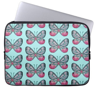 Housse Pour Ordinateur Portable Octobre Turquoise Verre Papillon Motif Design