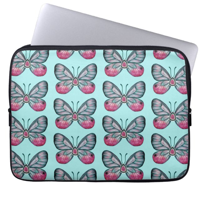 Housse Pour Ordinateur Portable Octobre Turquoise Verre Papillon Motif Design (Devant)