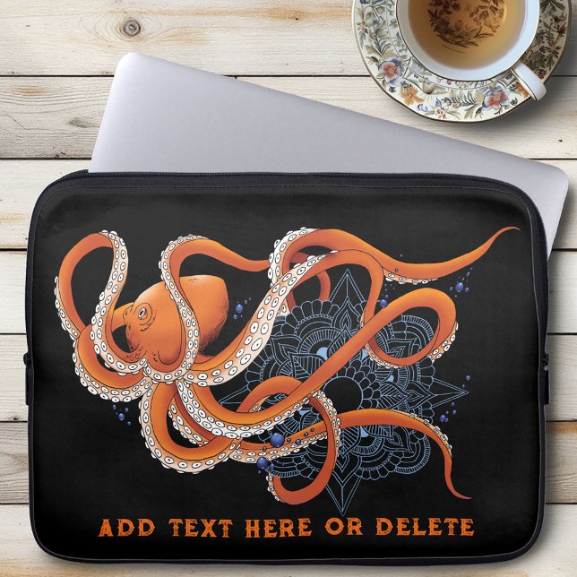 Housse Pour Ordinateur Portable Octopus Orange Mandala bleu (Créateur téléchargé)