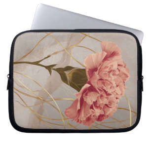 Housse Pour Ordinateur Portable Œillet Rose Blush Floral Or