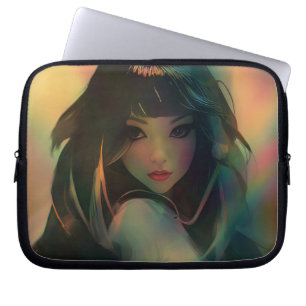 Housse Pour Ordinateur Portable Oeuvre d'Anime Girl entourée de Rainbow Light