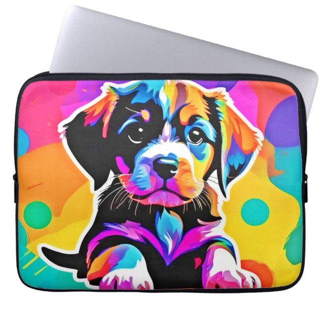 Housse Pour Ordinateur Portable Œuvre d'art vibrante de chiot (Devant)