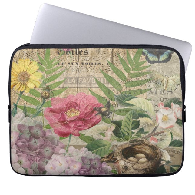 Housse Pour Ordinateur Portable Oiseau Nid Floral Jardin Fleur Papillon Art (Devant)