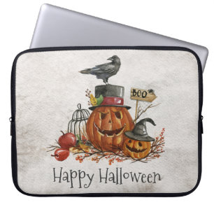 Housse Pour Ordinateur Portable Oiseau noir d'Halloween et tamis Citrouille
