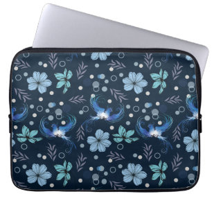 Housse Pour Ordinateur Portable Oiseaux bleus et harmonie florale motif sans coutu