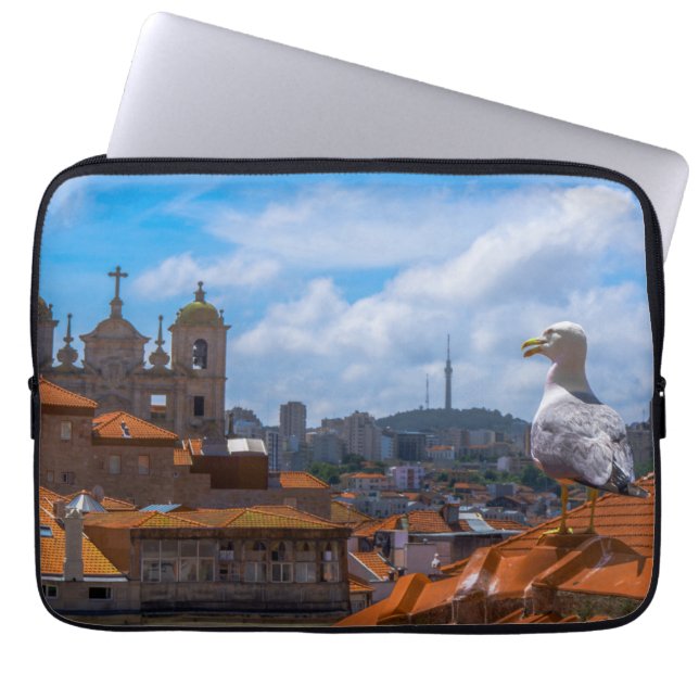 Housse Pour Ordinateur Portable Oiseaux de Goéland Vue des toits du Portugal (Devant)
