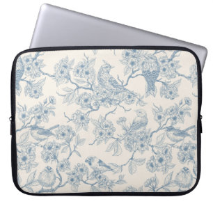Housse Pour Ordinateur Portable Oiseaux et fleurs de cerisier en bleu et blanc cas