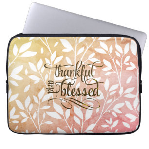 Housse Pour Ordinateur Portable Ombré Floral "Merci et béni" Typographie