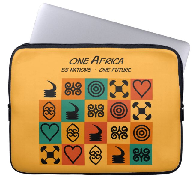 Housse Pour Ordinateur Portable One Africa – Adinkra – Ghana -  (Devant)