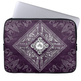Housse Pour Ordinateur Portable Opulence ornée Fleurir de bijoux pourpre et arge