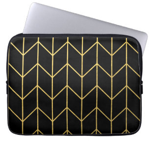 Housse Pour Ordinateur Portable Or Chevron sur chic moderne d'arrière - plan noir