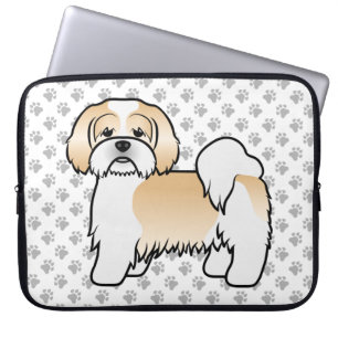 Housse Pour Ordinateur Portable Or Et Blanc Lhasa Apso Joli Chien De Caricature